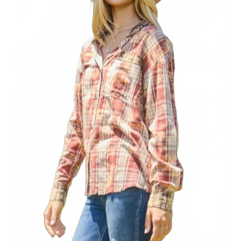 NEW FAIRE bleached plaid shirt in red